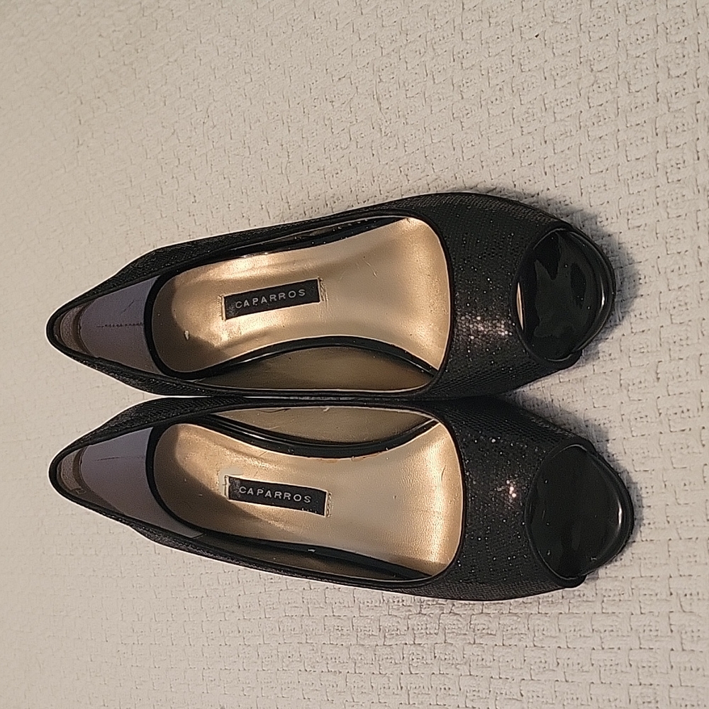 COPY - Caparros Black Shimmering Open Toe Kitten Heels Size 7 1/2B